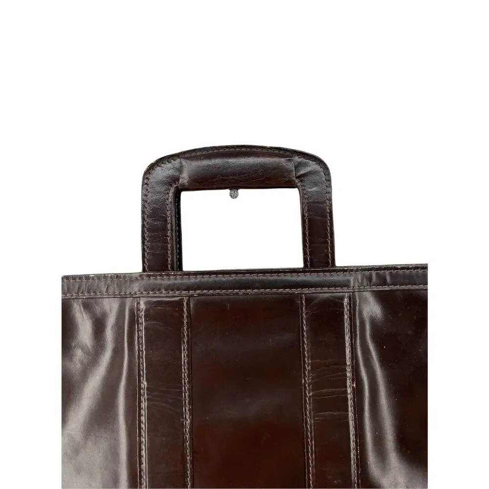 Vintage Distressed Brown LEATHER Retractable Portfolio Leather Briefcase Bag